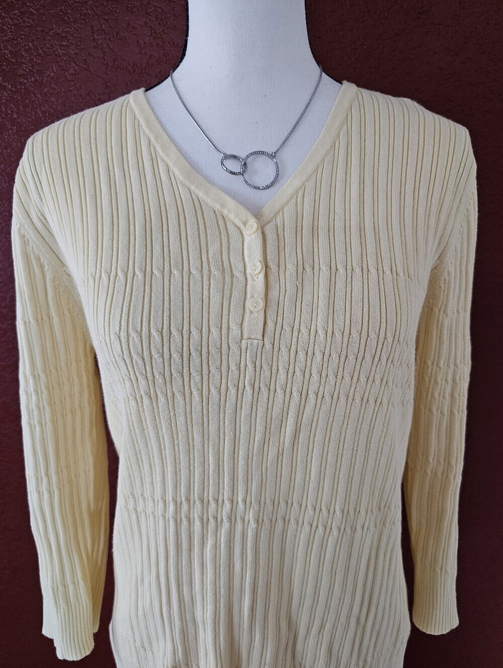 croft & barrow Cream Ribbed Scoop Neck Top - Picture 3 of 9